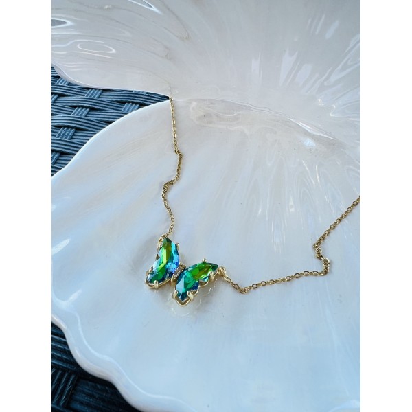 Green Butterfly Gold Necklace 