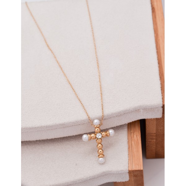 Perlita Cross Gold Necklace