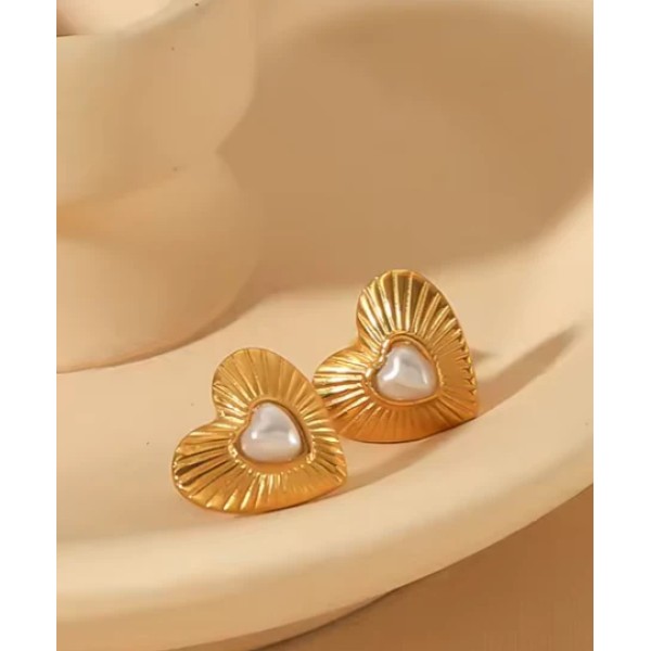 Stripe Heart Gold Earrings